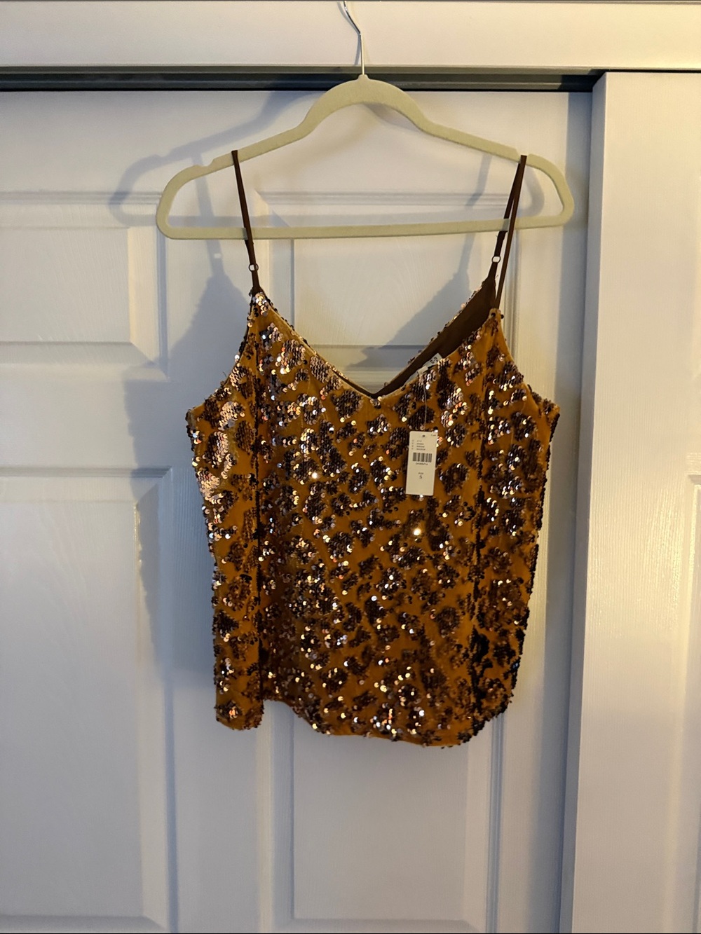 RODE Sequin Animal Print Camisole in Brown & Gold Size Small NWT